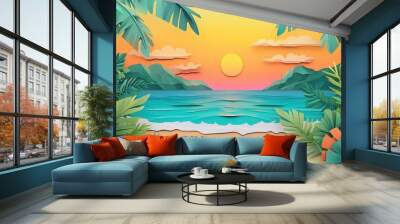 Serene tropical beach landscape featuring sea sand and sky A peaceful natural vista with stunning beach scenery Tropical beach landscape with sea sand and sky Wall mural