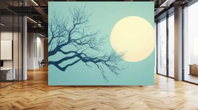 Silhouette of a tree branch against a clear sky Tree branch silhouette on clear sky background Wall mural