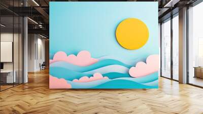 Soft clouds blanket the bright blue sky of summer Soft clouds covering a vibrant summer sky Wall mural