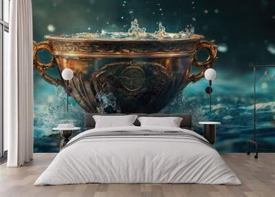 Trophy cup submerged in water Mixed media artwork Wall mural