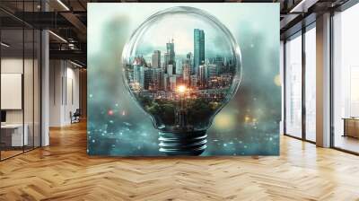 Urban development concept within a light bulb Mixed media artwork Wall mural