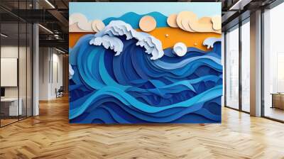 Vibrant blue ocean water with waves forming a dynamic backdrop, Dynamic waves in vibrant blue ocean water Wall mural