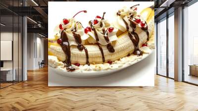 A view of Banana Split isolated white background, studio light for focused advertising Wall mural