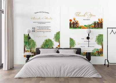 set of wedding invitation card with beautiful garden background Wall mural