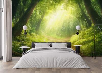 Sunlit Forest Path Wall mural