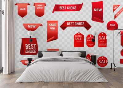 Best choice tags, vector red labels isolated on white background. Best choice 3d ribbon banners Wall mural