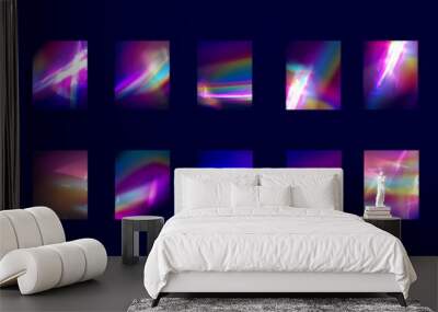 Crystal light glasses effect sparkle prism glare reflection effect. Banner optical rainbow lights, glare, leak, streak overlay. falling confetti. Wall mural