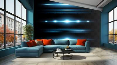 Red horizontal lens flares pack. Laser beams, horizontal light rays.Beautiful light flares. Glowing streaks on dark background. Wall mural