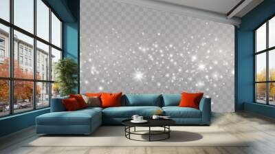 The dust sparks and golden stars shine with special light. Sparkling magical dust particles. Vector sparkles on a transparent background. Wall mural