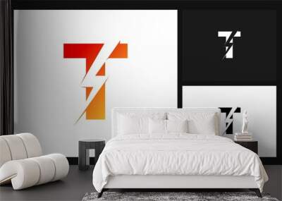 letter T lightning concept design electrical logo Wall mural