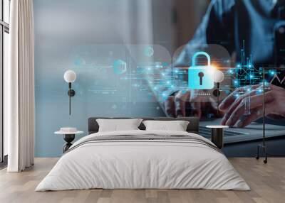 User authentication system with username and password, cybersecurity concept,global network security technology, business people protect personal information. cybersecurity concept.	 Wall mural