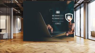 User authentication system with username and password, cybersecurity concept,global network security technology, business people protect personal information. cybersecurity concept. Wall mural