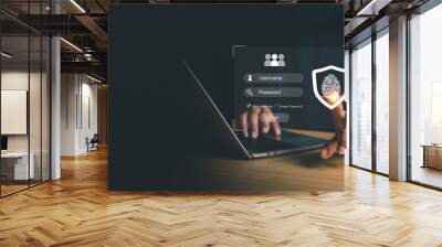 User authentication system with username and password, cybersecurity concept,global network security technology, business people protect personal information. cybersecurity concept. Wall mural