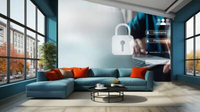 User authentication system with username and password, cybersecurity concept,global network security technology, business people protect personal information. cybersecurity concept.	 Wall mural