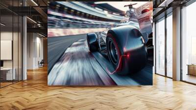 race car formula 1 driver driving fast high speed in race track in motorsport challenge competition, with beautiful curve of circuit with high performance engine technology of motorsport Wall mural