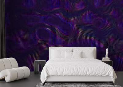 Abstract vector background. Dark iridescent texture effect. 3D waving particles . Wall mural