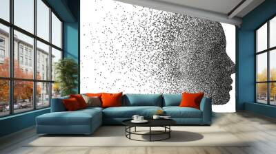 Vector particle face silhouette. Female profile illustration disintegrating into stipple particle effect. Girl's face in cyberspace, disintegrating into humanoid silhouette. Wall mural