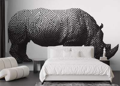 Vector rhinoceros illustration black and white illustration. Polygonal  line- art. Wall mural