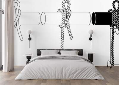 Slippery hitch rope Knot icon set Wall mural