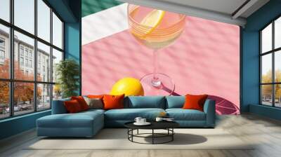 Refreshing Cocktail on Colorful Tennis Court Background Wall mural