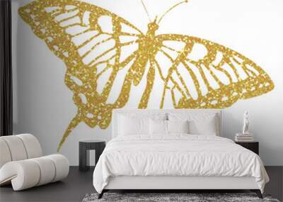 Golden butterfly glitter on transparent background. Butterfly icon.Design for decorating,background, wallpaper, illustration Wall mural