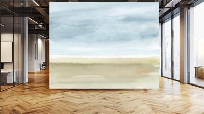 Minimal abstract watercolor landscape field, sky and cloud with blank space for background - hand drawn and hand painted, Horizontal Wall mural