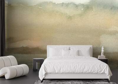 Neutral brown abstract landscape and sky watercolor background with paper textured hand drawn painting Wall mural