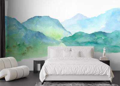 Panorama mountain landscape watercolor painting on isolated white background illustration art element for backdrop or wallpaper or your design Wall mural