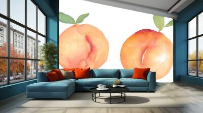 Peach Fruit Watercolor Collection, Hand Drawn and Painted, Isolated on White Background. Wall mural