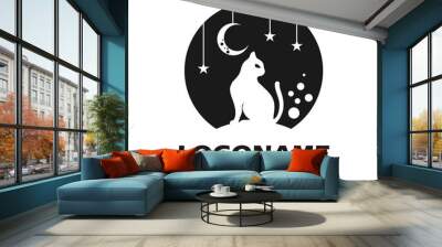 circle cat logo with moon and star ornament Wall mural