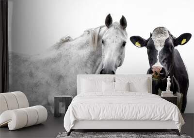  Horse and cow on a white background Wall mural