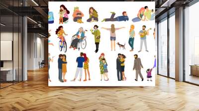 Crowd of people isolated on white . Large group of men and women in different circumstances. Flat cartoon vector illustration Wall mural