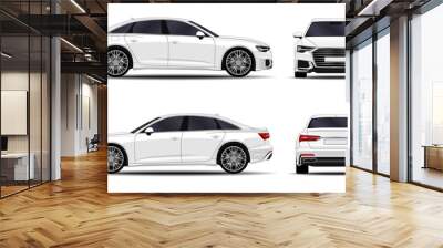 realistic car. sedan. front view; side view; back view. Wall mural