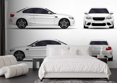 realistic car. sport coupe. front view; side view; back view. Wall mural