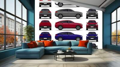 realistic SUV car. cars set. front view; side view; back view. Wall mural