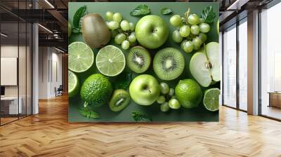 Assorted Green Fruits including Apples, Kiwis, and Limes Wall mural