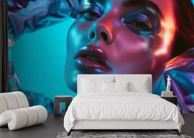 beauty woman with neon colors Wall mural