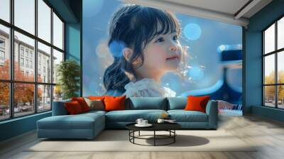 Child Joyfully Playing Piano Wall mural