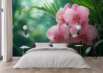 Elegant Orchids Blooming Amidst Lush Greenery Wall mural