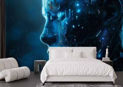 futuristic ai human face circuit pattern Wall mural