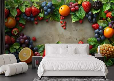 illustration of fruit frame with various fruits Wall mural