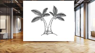 illustration of two palm trees on a small island. Wall mural