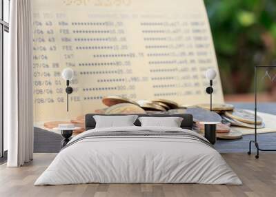 Bank statement with Stacks of coins, investment and saving concept Wall mural