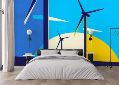 Banner with wind power stations. Placard design in abstract style. Wall mural