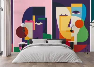 Collection of abstract portraits. Poster designs in flat style. Wall mural