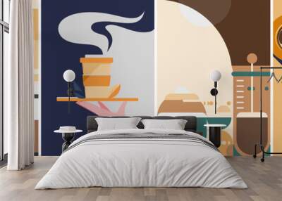 Collection of coffe posters. Flyer templates in flat design. Wall mural