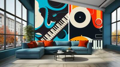 Collection of jazz posters. Flyer templates in flat design. Wall mural