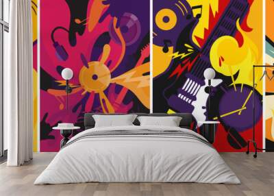 Collection of rock music posters. Placard designs in abstract style. Wall mural