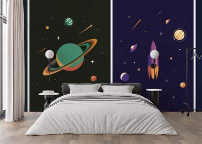 Collection of space posters. Placard designs in flat style. Wall mural