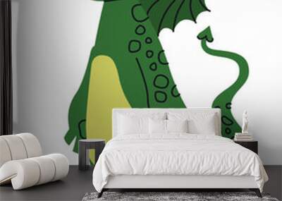 Cute dragon with small wings. Fairytale character in doodle style. Wall mural